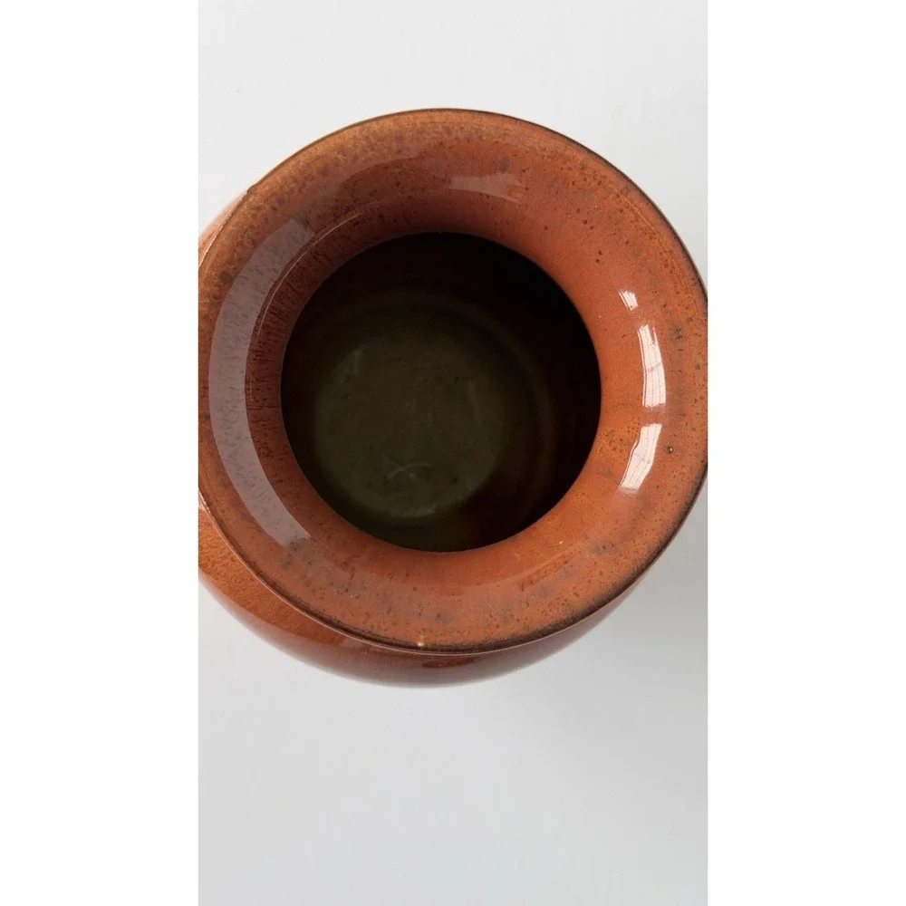 Handmade Earth Tone Glazed Pottery Vase 4 Inch Orange Brown Glossy Clay